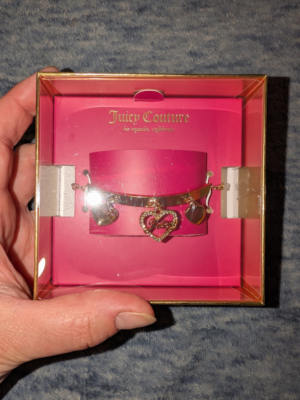 Juicy Couture Gold-Tone Heart Charm Bracelet - Pink Packaging